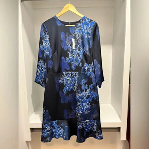 BANANA REPUBLIC Blue Floral Peplum lined Sheath Dress 3/4 sleeves size 8 NWT